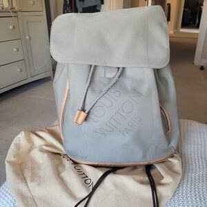 Louis Vuitton Light Gray Backpack with Tan Accents